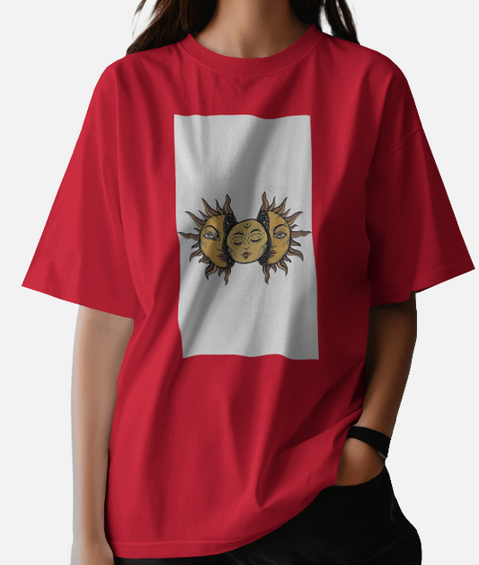 Sun print Maroon Oversized T-shirt