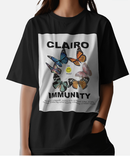 Multi Butterfly Black Oversized T-shirt